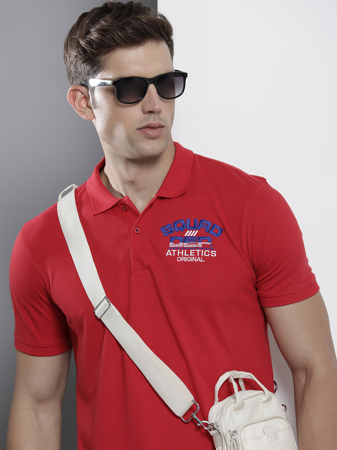 

The Indian Garage Co Men Polo Collar Applique T-shirt, Red