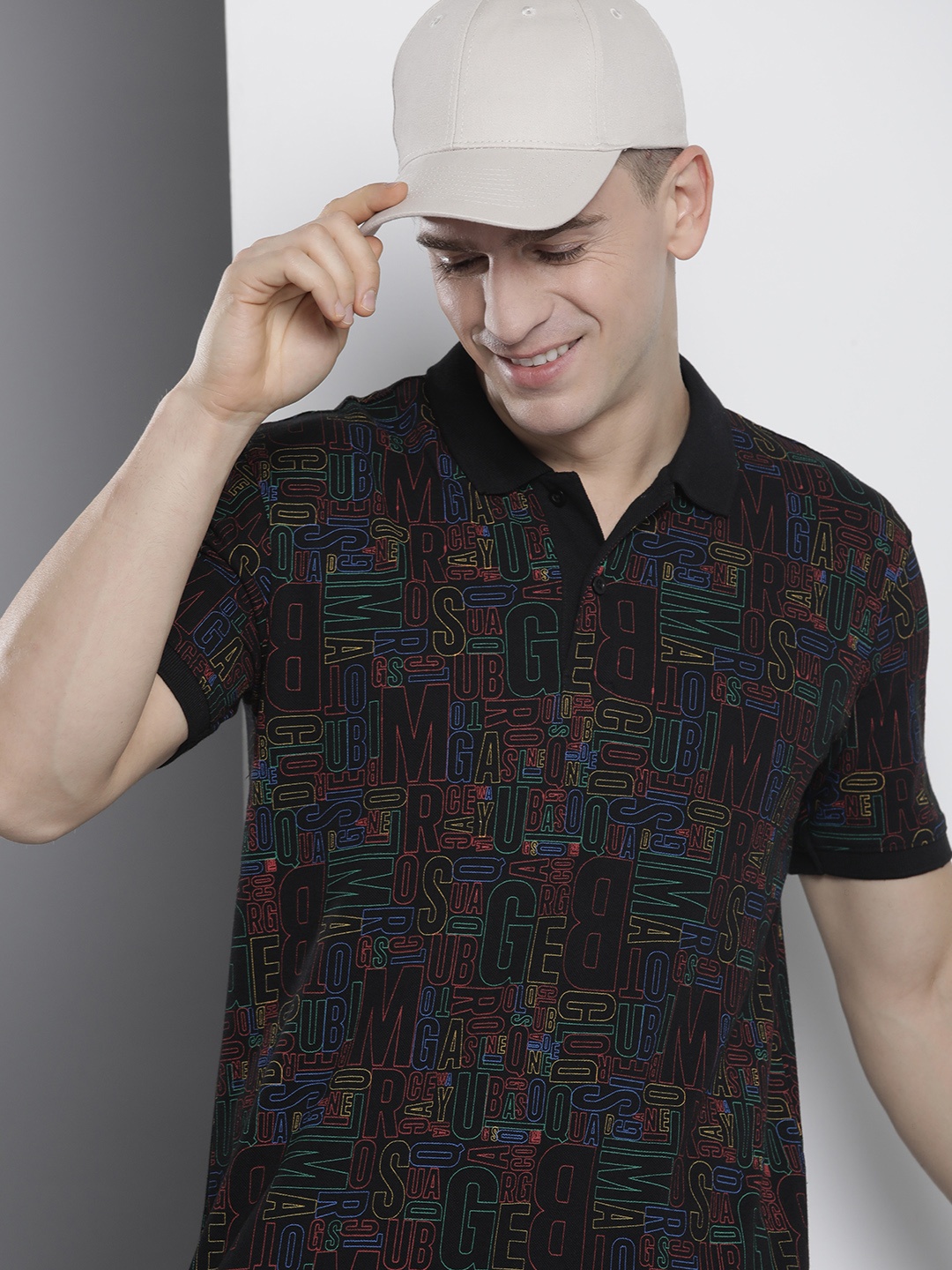 

The Indian Garage Co Men Typography Printed Polo Collar T-shirt, Black