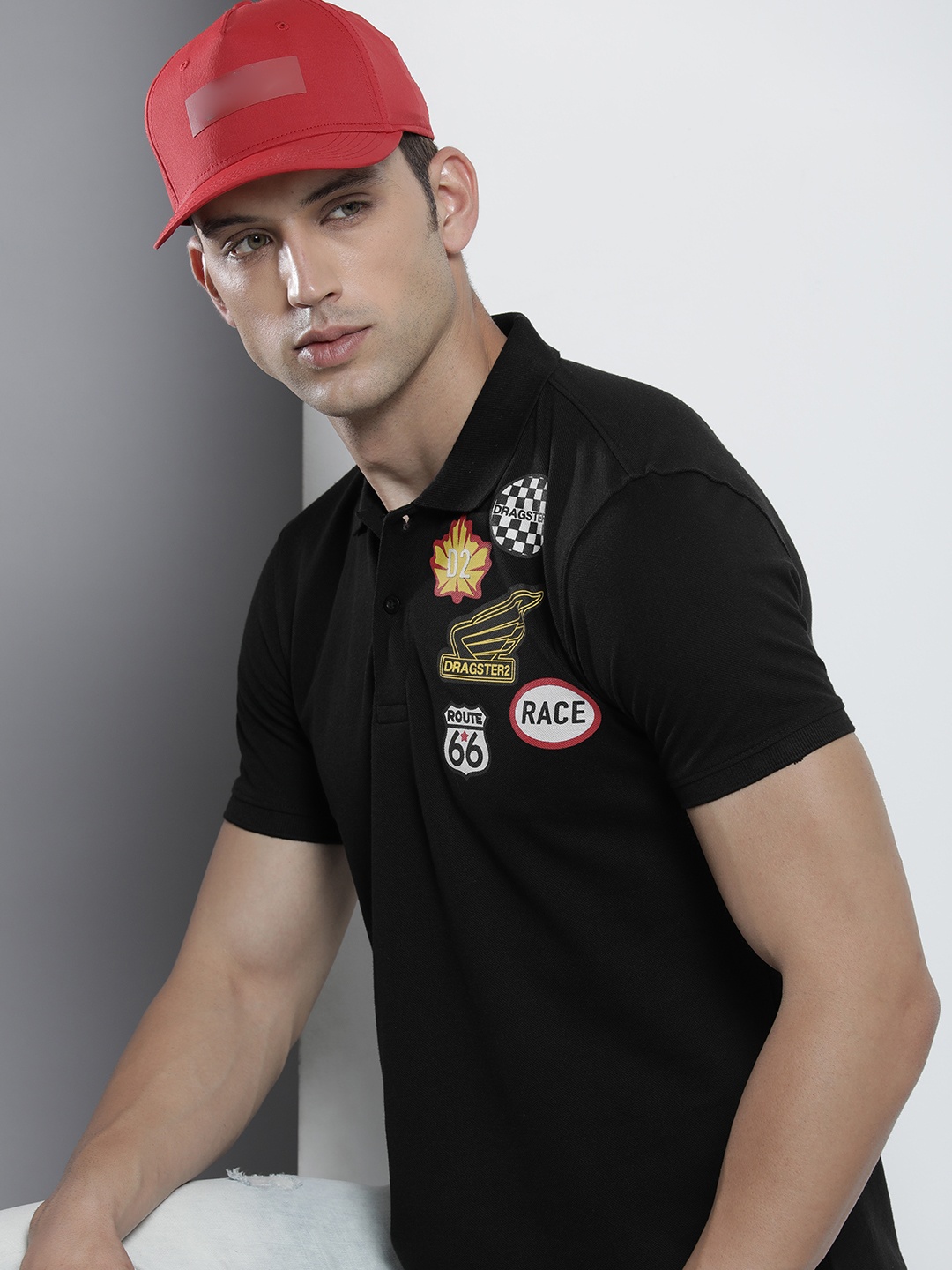 

The Indian Garage Co Men Polo Collar Applique T-shirt, Black