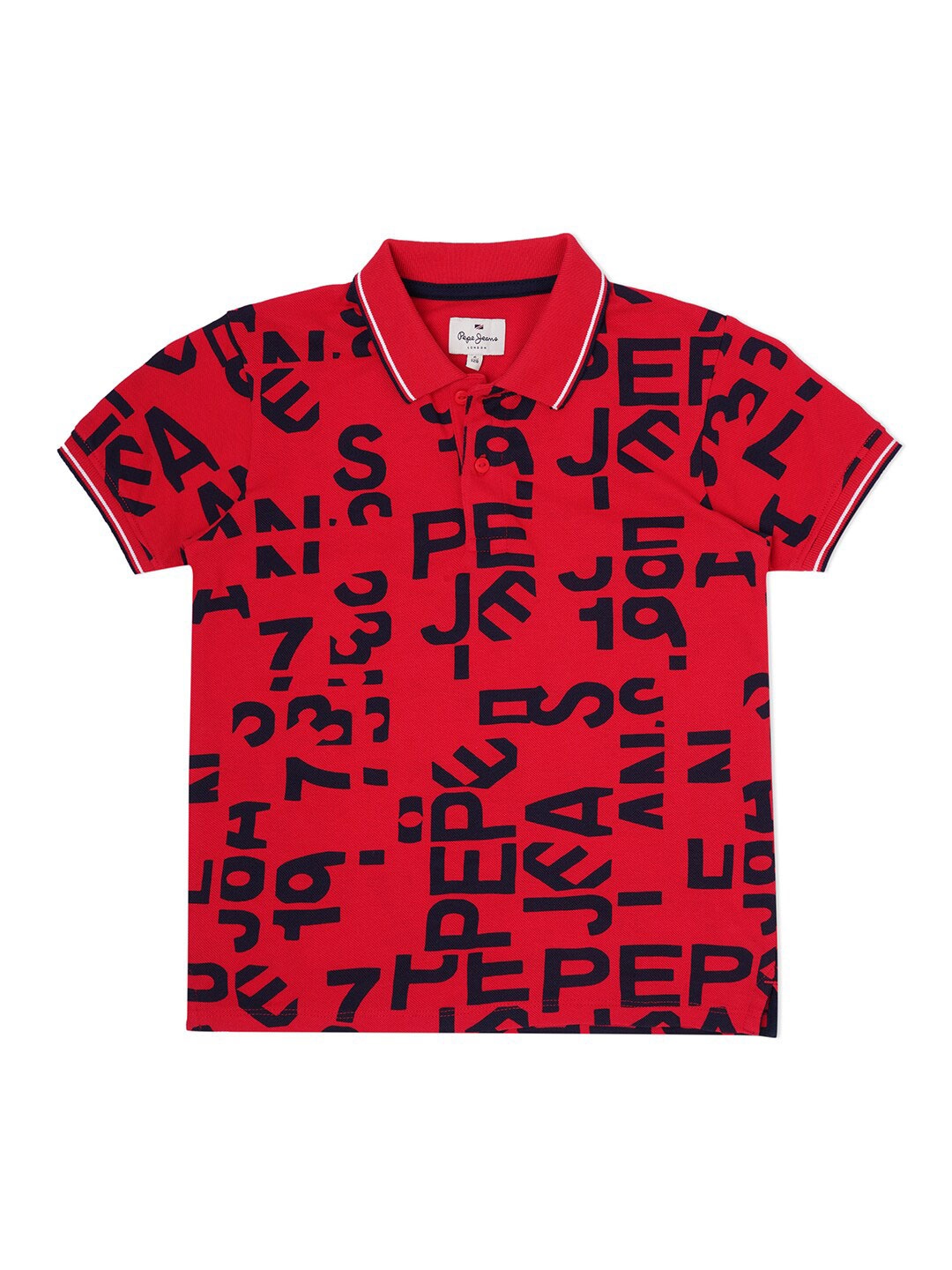 

Pepe Jeans Boys Typography Printed Polo Collar T-shirt, Red