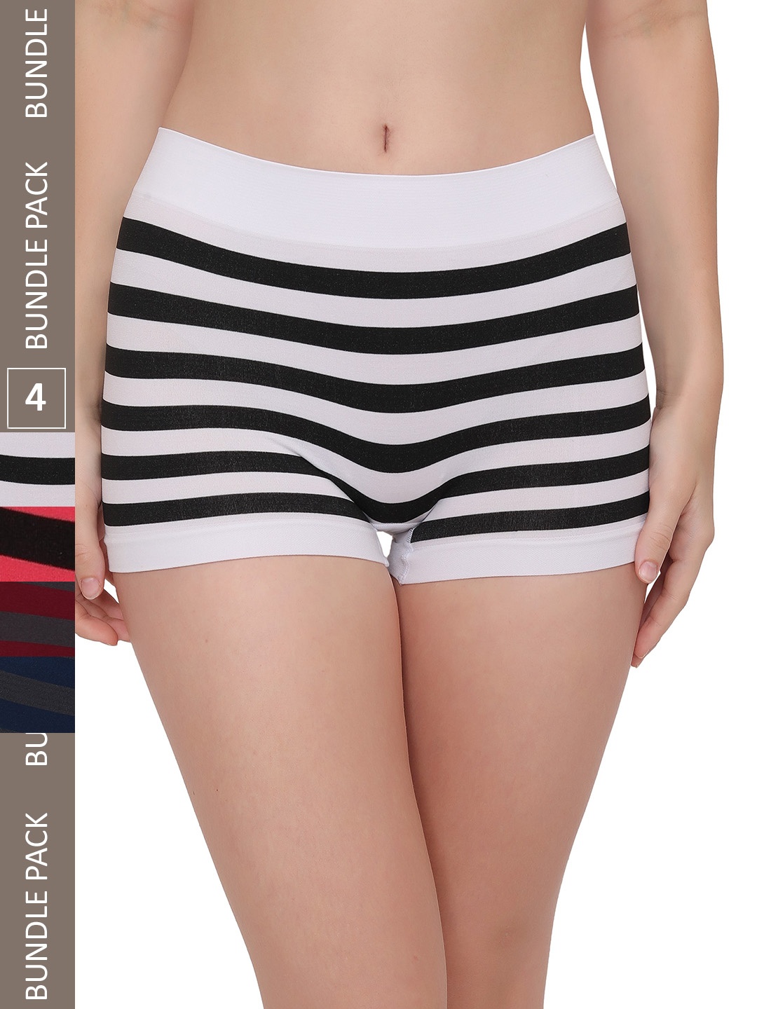 

PLUMBURY Women Pack Of 4 Assorted Striped Anti Microbial Boy Short Briefs