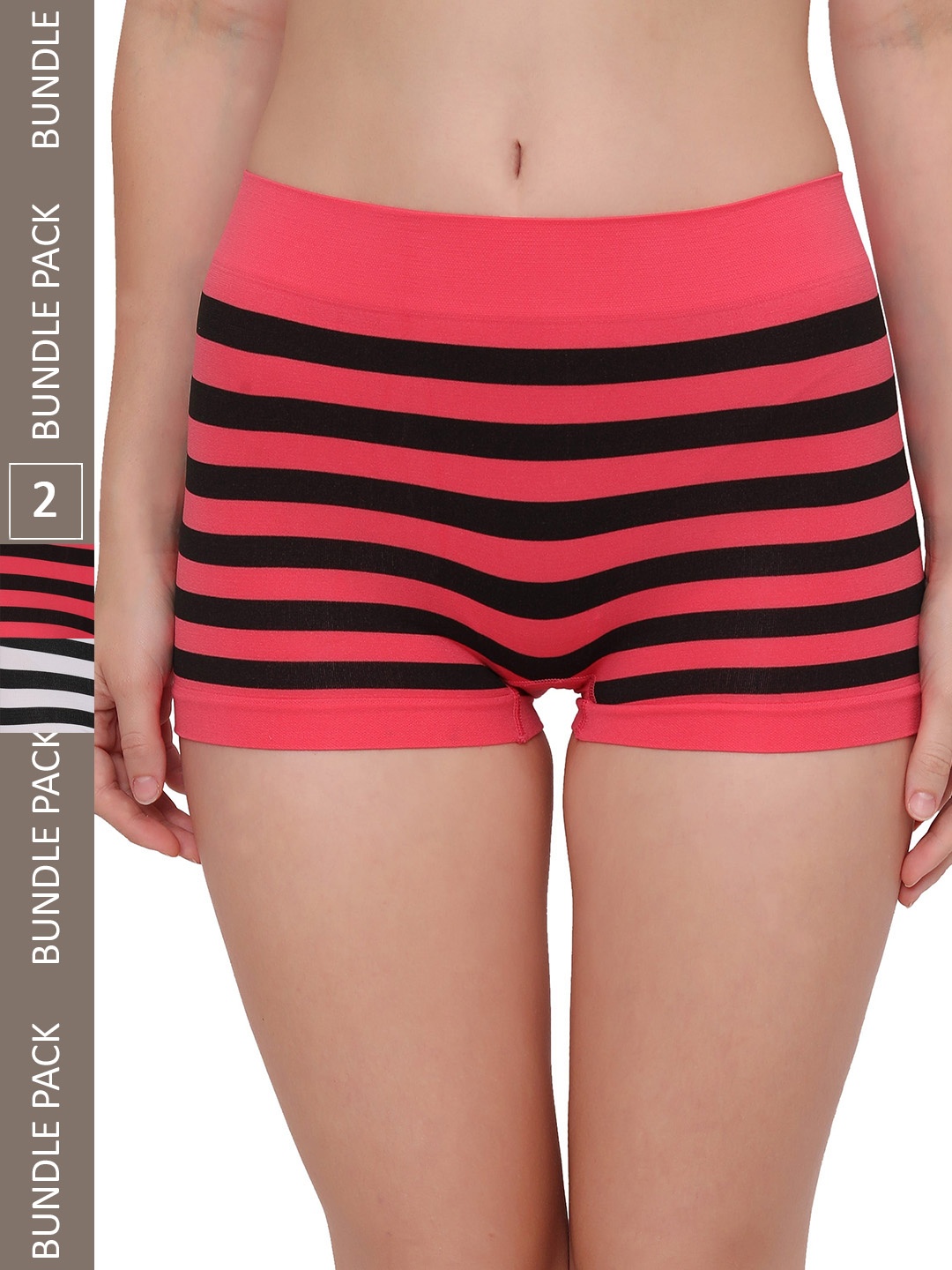 

PLUMBURY Women Pack Of 2 Striped Seamless Anti-Microbial Boy Shorts Briefs, Pink