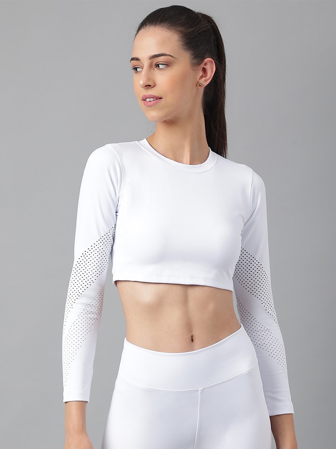

Oh So Fly Long Sleeves Cotton Fitted Crop Top, White