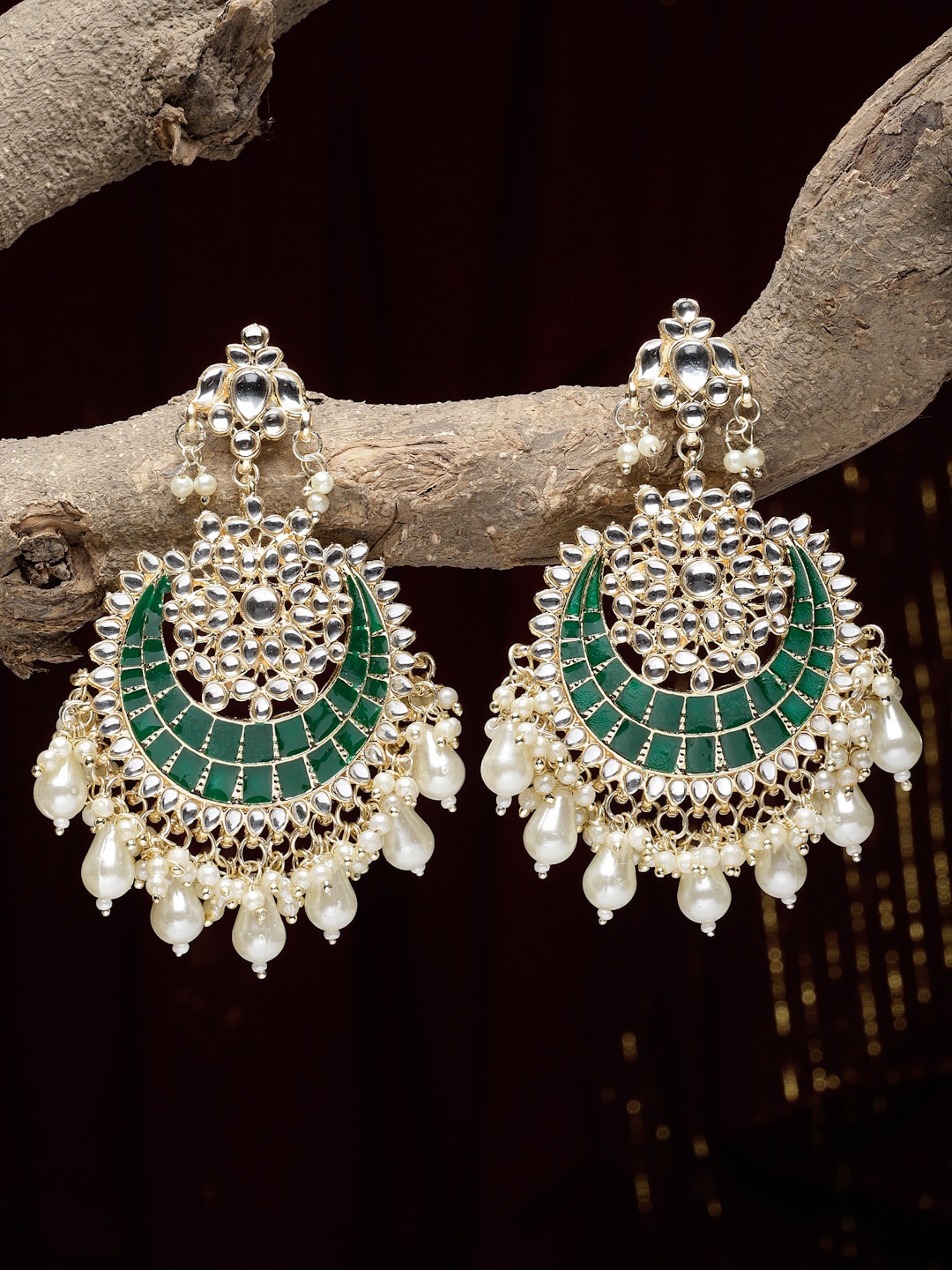 

Kennice Gold-Plated Crescent Shaped Chandbali Earrings