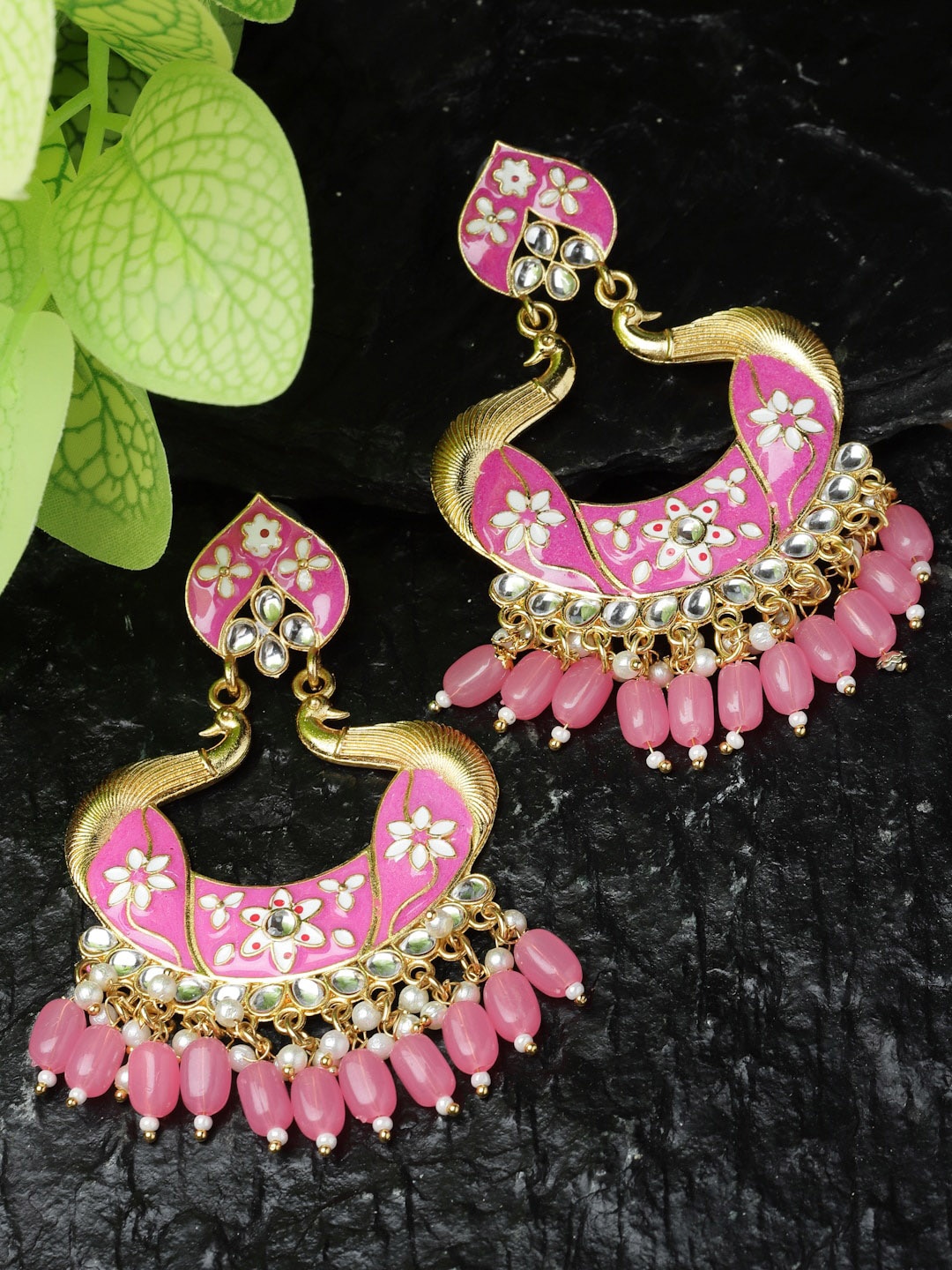 

Kennice Gold-Plated Peacock Shaped Chandbalis Earrings