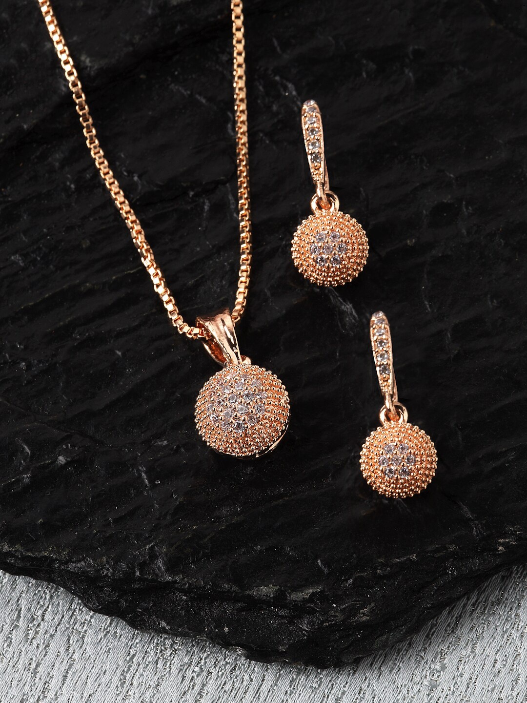 

Kennice Rose Gold-Plated Cubic Zirconia Necklace with Earrings Set