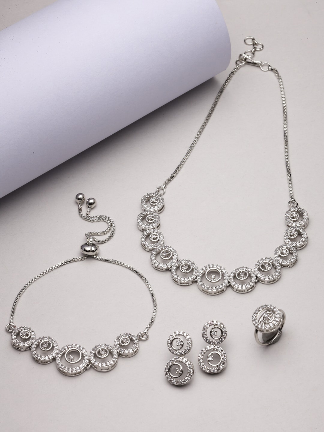 

Kennice Rhodium-Plated AD Studded Jewellery Set, Silver