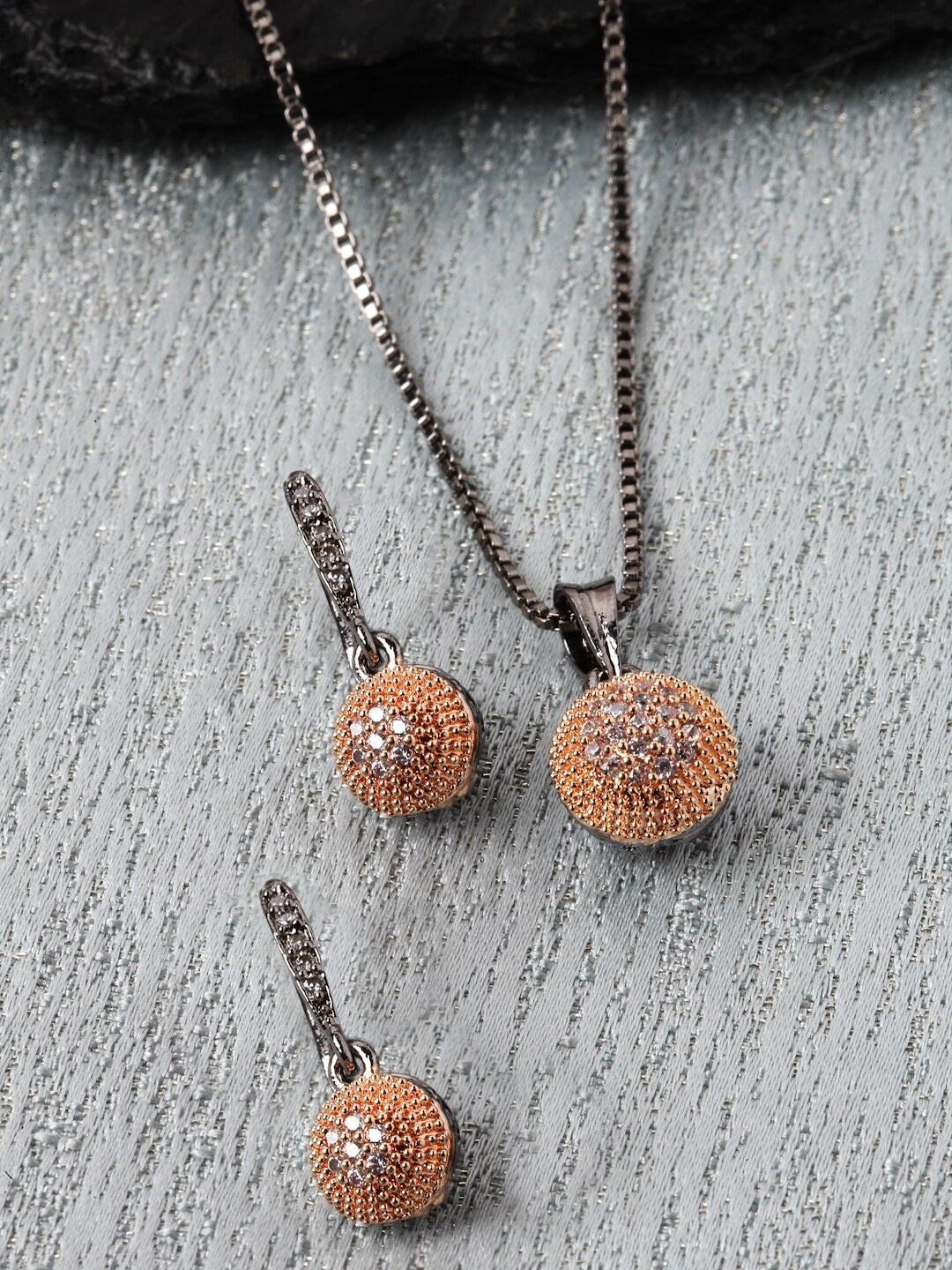 

Kennice Gold-Plated Cubic Zirconia studded Necklace with Earrings, Rose gold