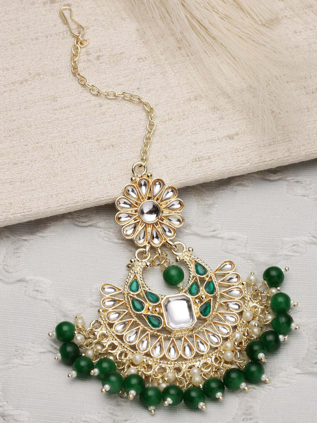 

Kennice Gold-Plated Kundan-Studded & Pearl Beaded Maang Tikka