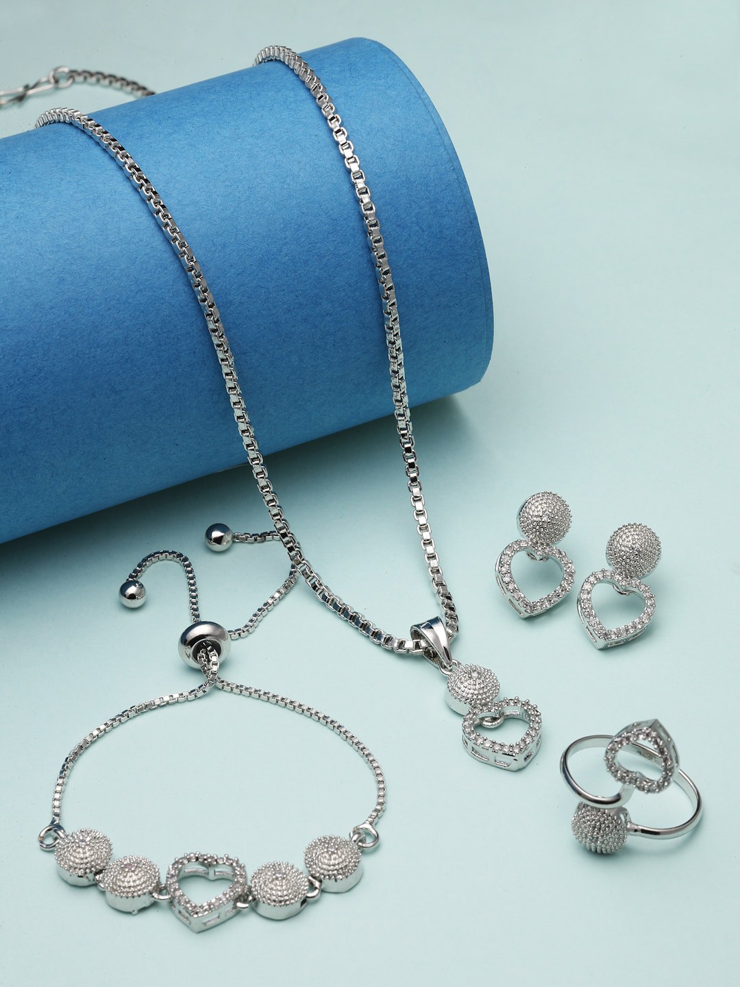 

Kennice Rhodium-Plated American Diamond Studded Jewellery Set, Silver