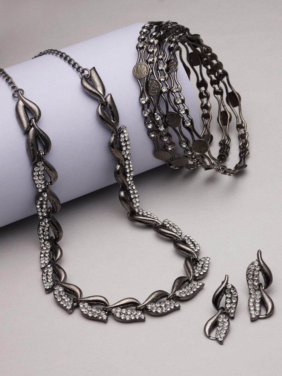 

Kennice Silver-Plated American Diamond Studded Jewellery Set