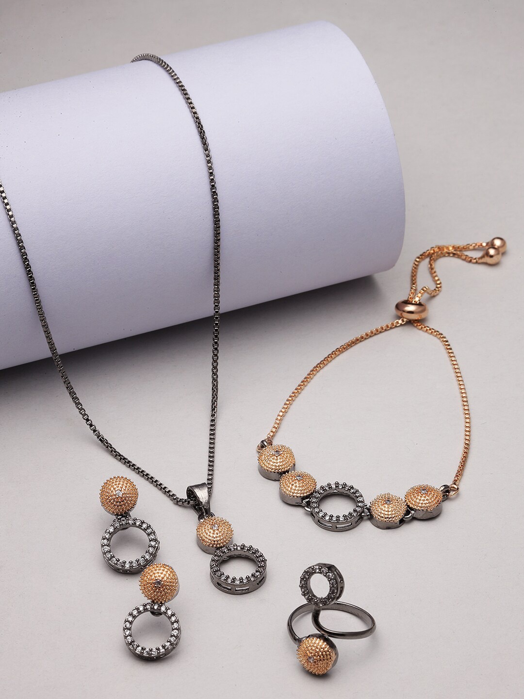 

Kennice Rose Gold-Plated AD-Studded Brass Jewellery Set