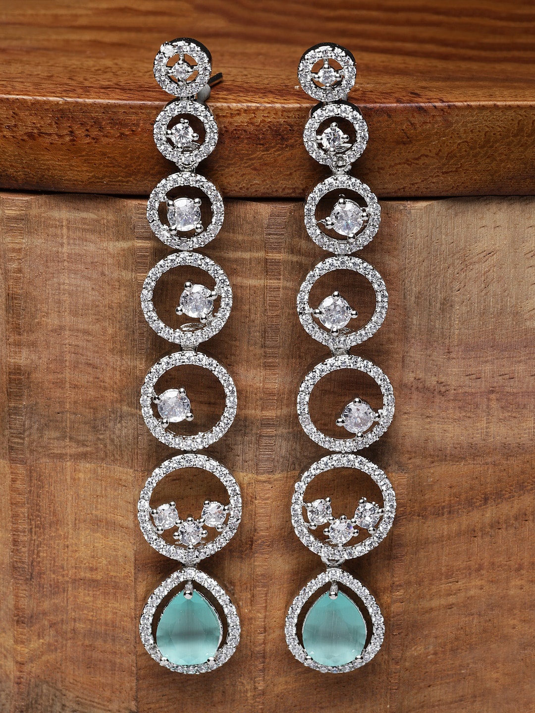 

Kennice Rhodium-Plated AD Studded Circular Drop Earrings, Silver