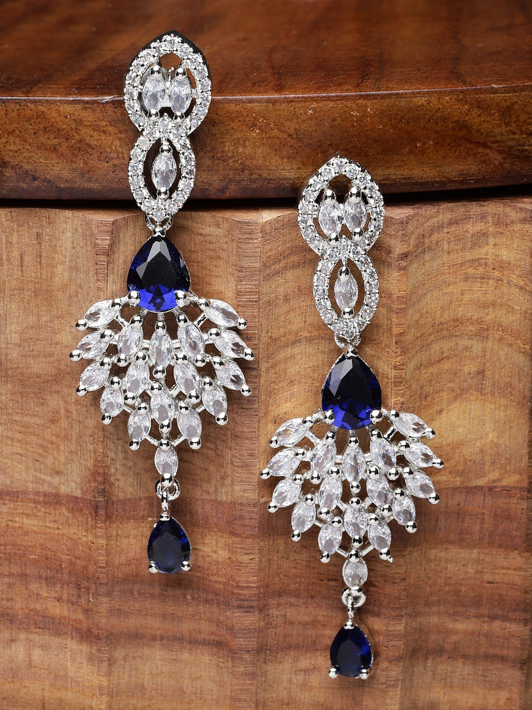 

Kennice Rhodium-Plated AD Stone Studded Spiked Drop Earrings, Silver