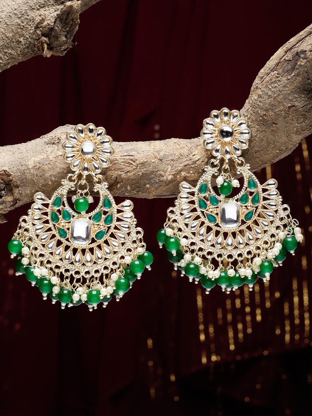 

Kennice Gold-Plated Crescent Shaped Chandbali Earrings