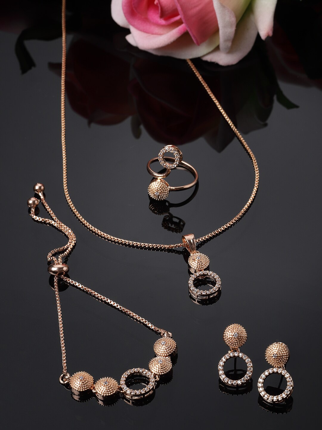 

Kennice Rose Gold-Plated American Diamond Studded Jewellery Set