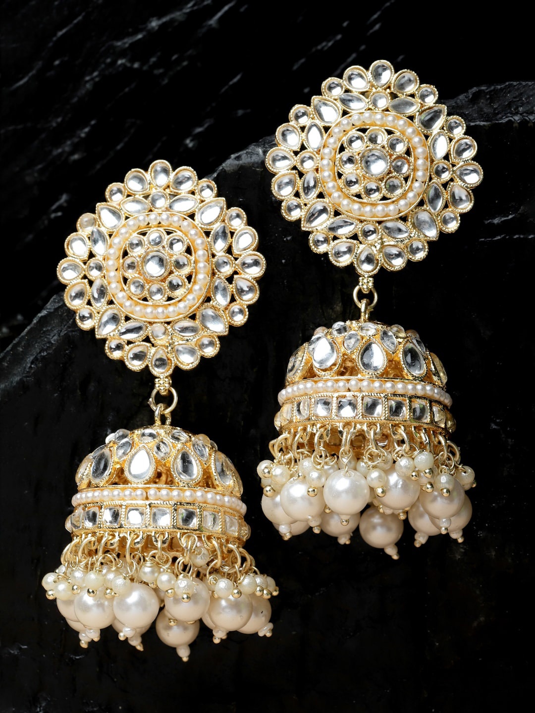 

Kennice Gold-Plated Kundan-Pearls studded Dome Shaped Jhumkas
