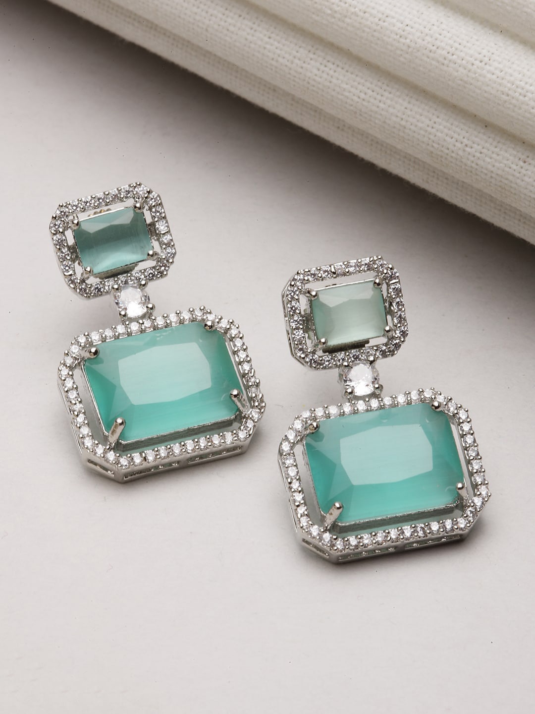 

Kennice Rhodium-Plated AD Studded Square Drop Earrings, Silver