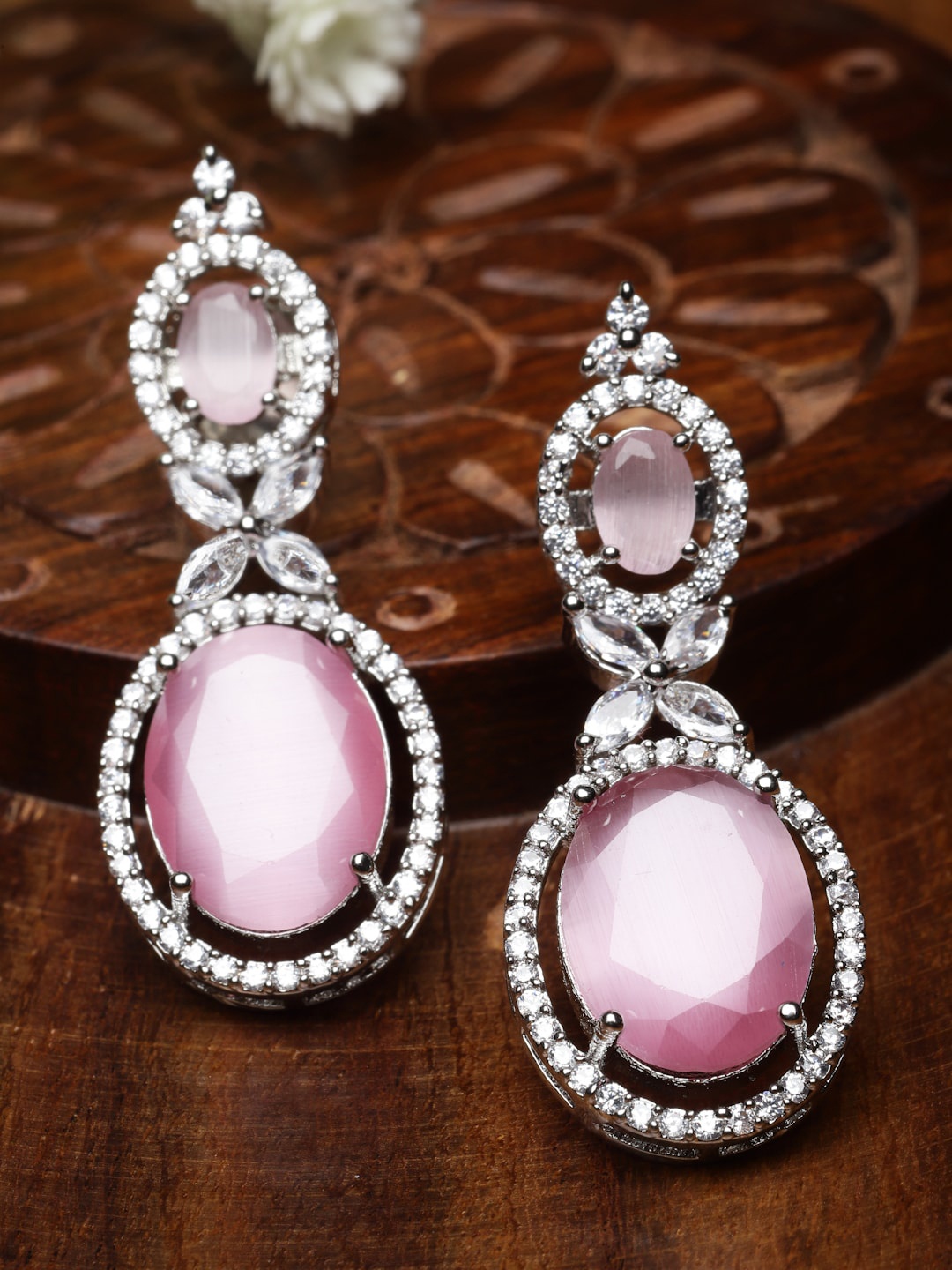 

Kennice Rhodium-Plated Oval Drop Earrings, Pink