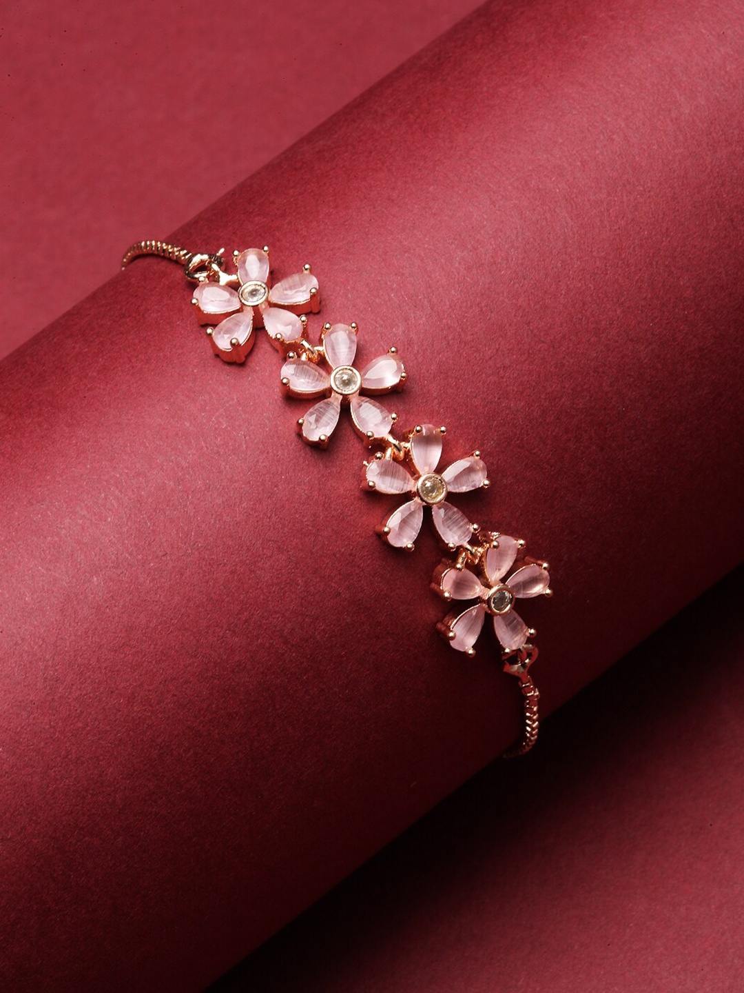 

Kennice Women Rose Gold-Plated American Diamond Link Bracelet