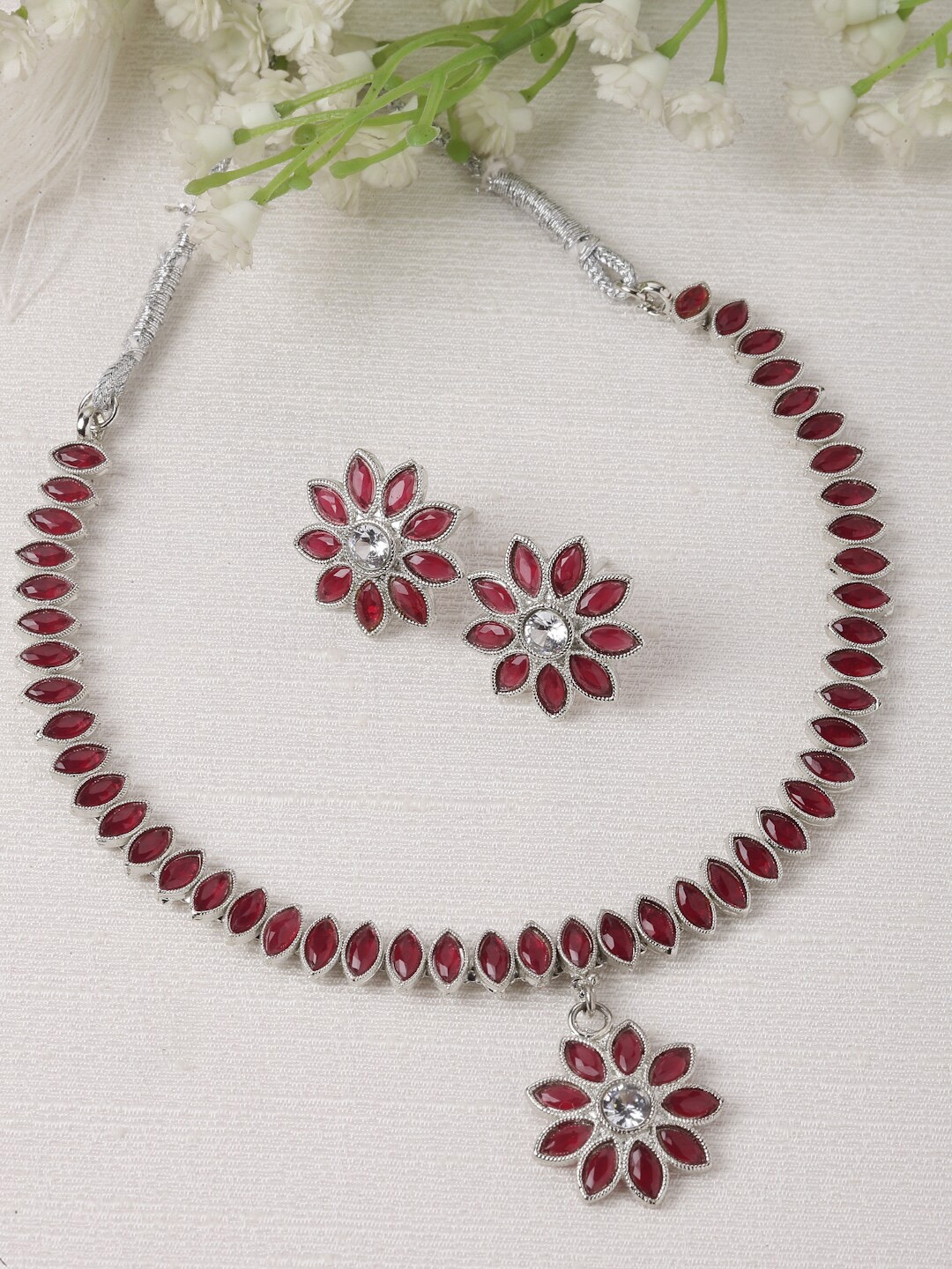 

Kennice Rhodium-Plated American Diamond Studded Jewellery Set, Silver