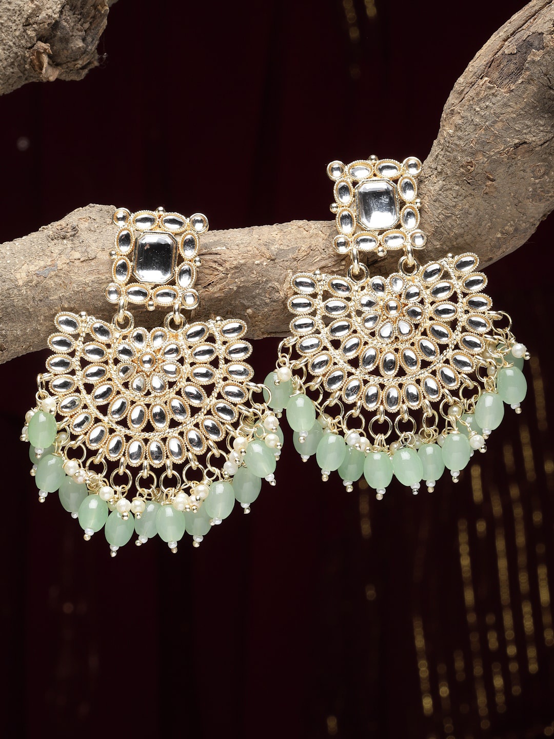 

Kennice Gold-Plated Crescent Shaped Chandbalis Earrings, Lime green