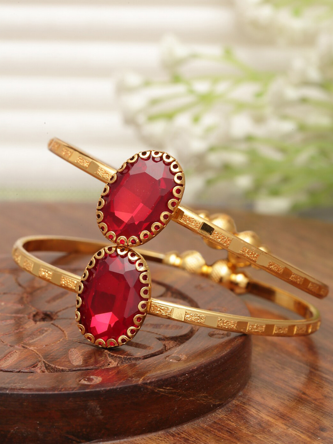 

Kennice Women Set Of 2 Gold-Plated Kada Bracelets