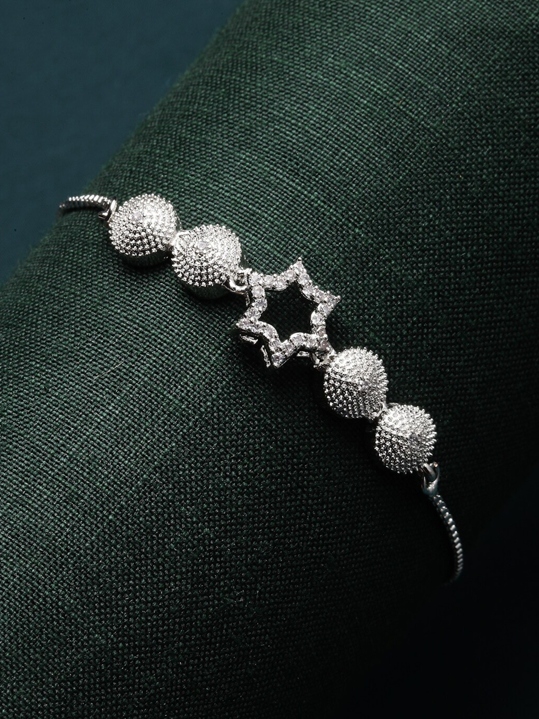 

Kennice Women Rhodium-Plated American Diamond Link Bracelet, Silver