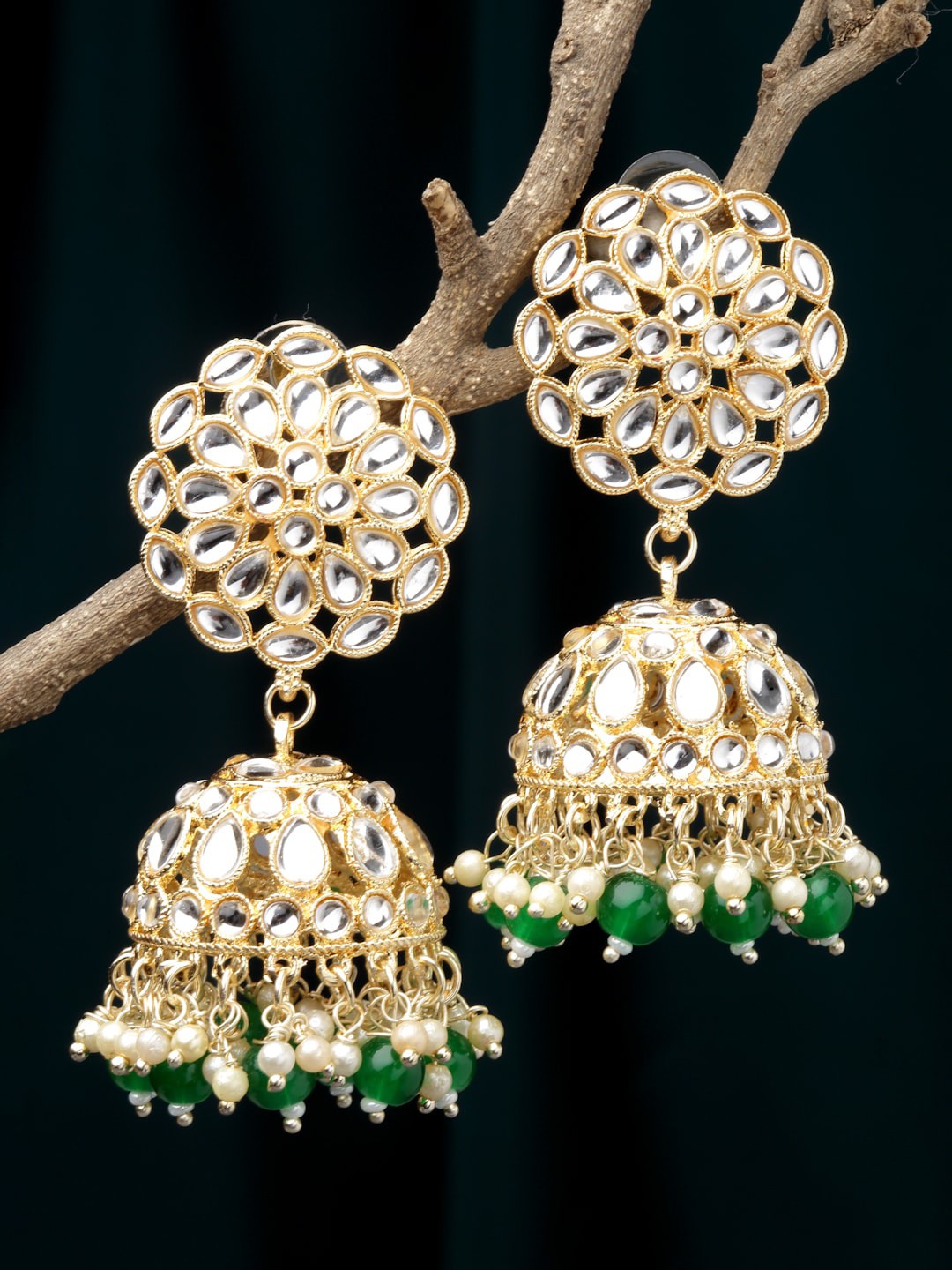 

Kennice Gold-Plated Dome Shaped Jhumkas Earrings, Green