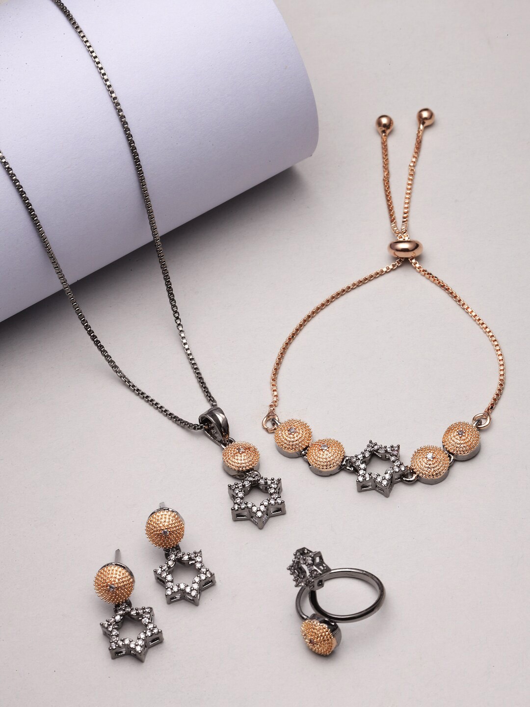 

Kennice Rose Gold-Plated AD-Studded Jewellery Set