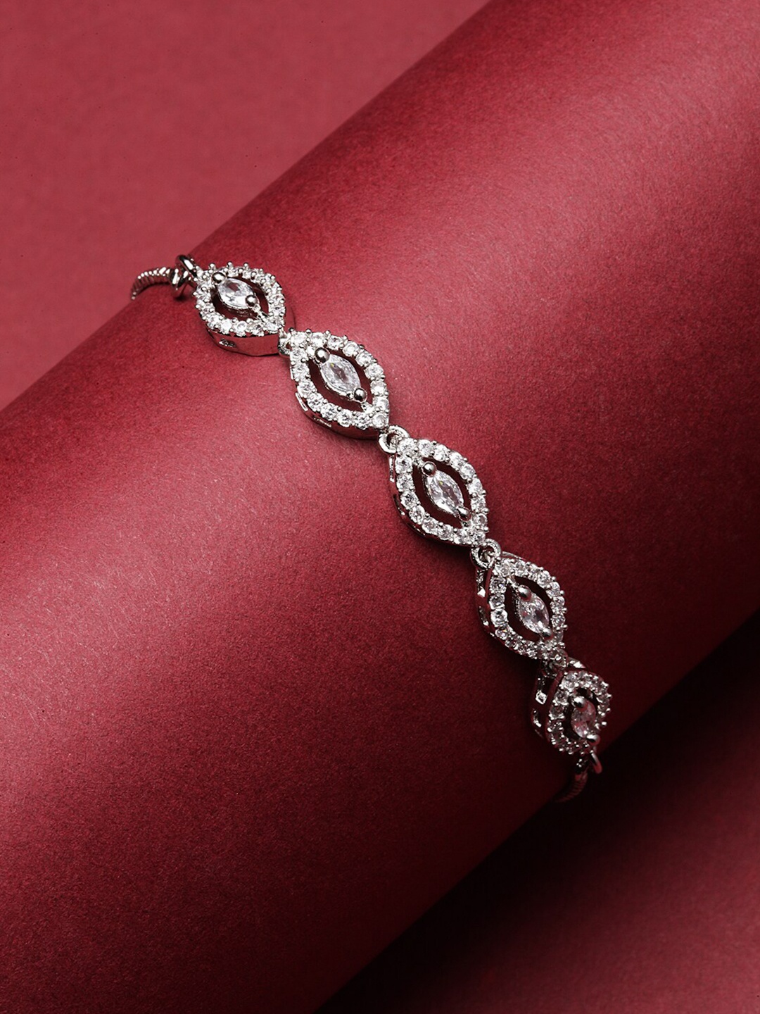 

Kennice Women Rhodium-Plated American Diamond Link Bracelet, Silver