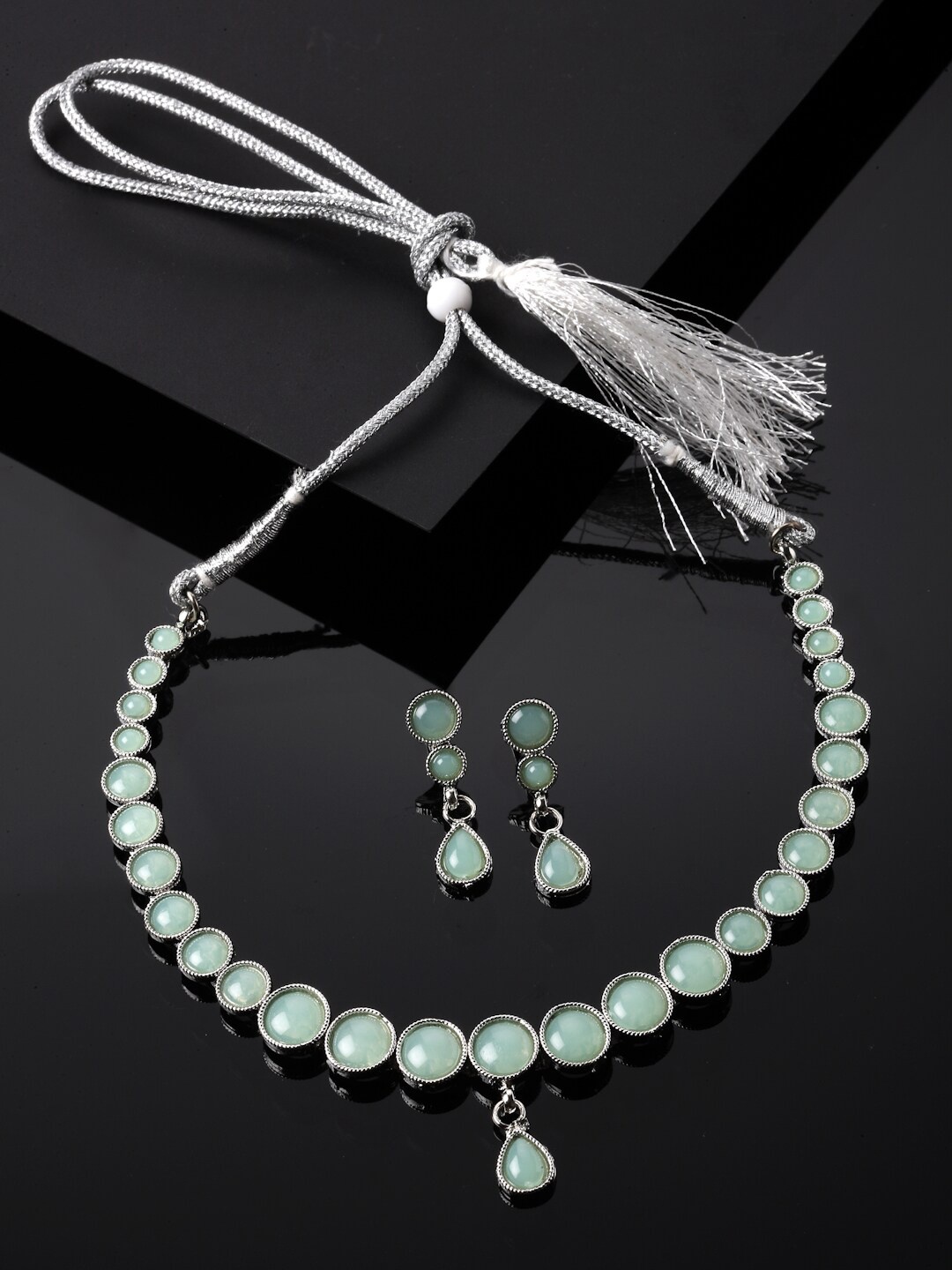 

Kennice Rhodium-Plated AD-Studded Jewellery Set, Silver