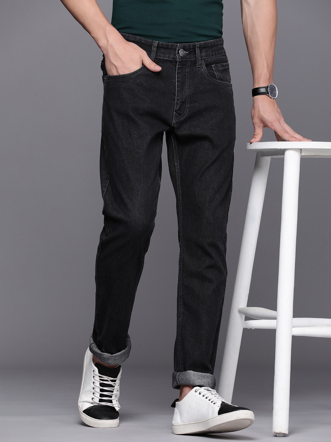

WROGN Men Slim Fit High-Rise Stretchable Jeans, Grey