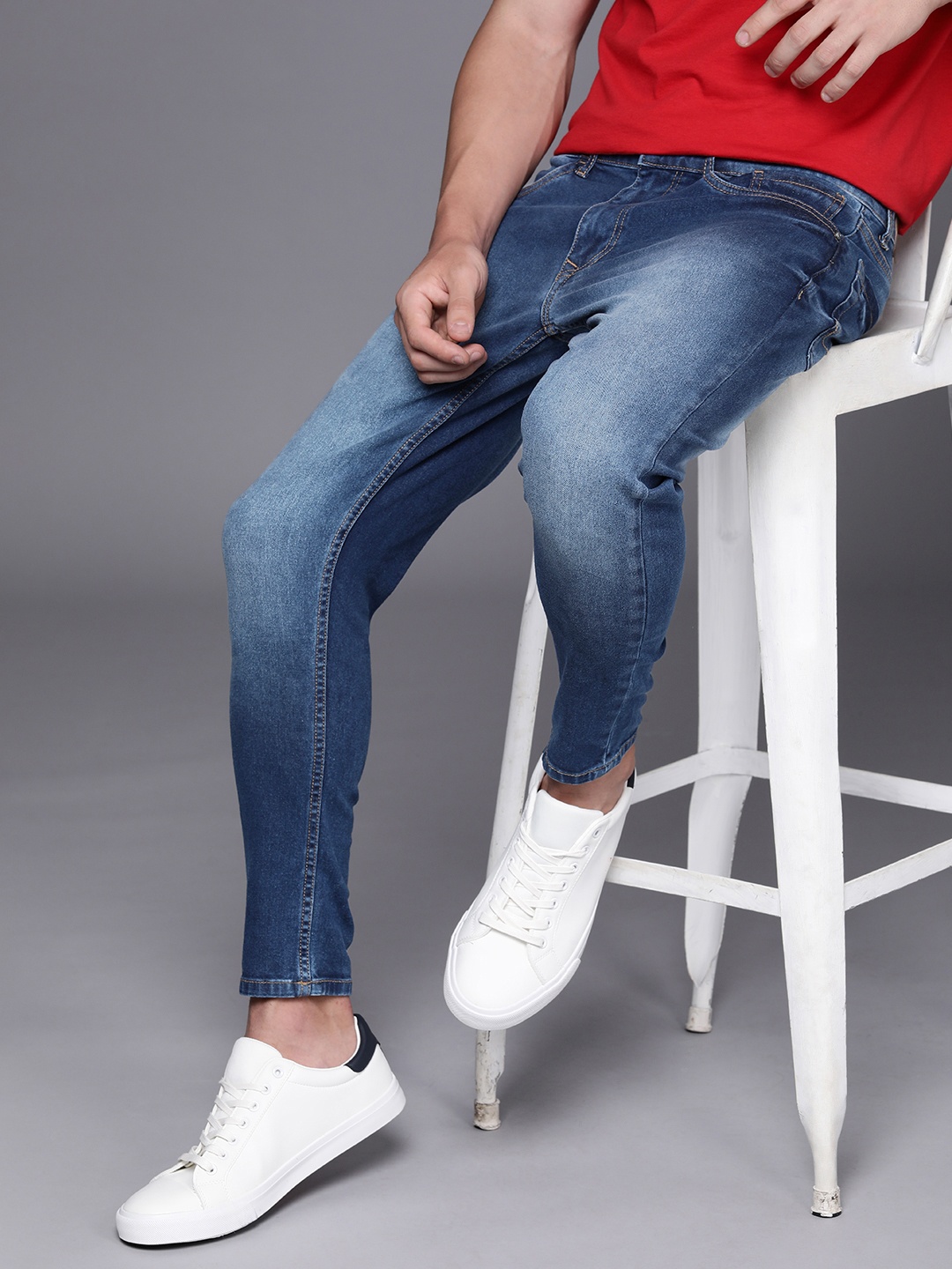 

WROGN Men Skinny Fit Heavy Fade Stretchable Jeans, Blue