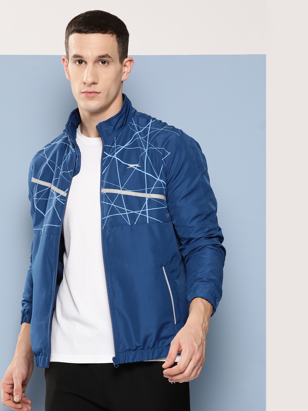 

Slazenger Men Printed Reflective Ultra Dry Bomber Jacket, Blue