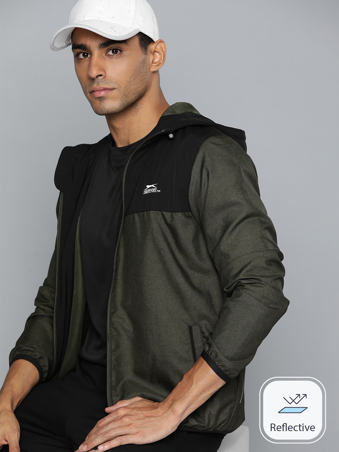 

Slazenger Colourblocked Ultra-Dry Hooded Sporty Jacket, Olive