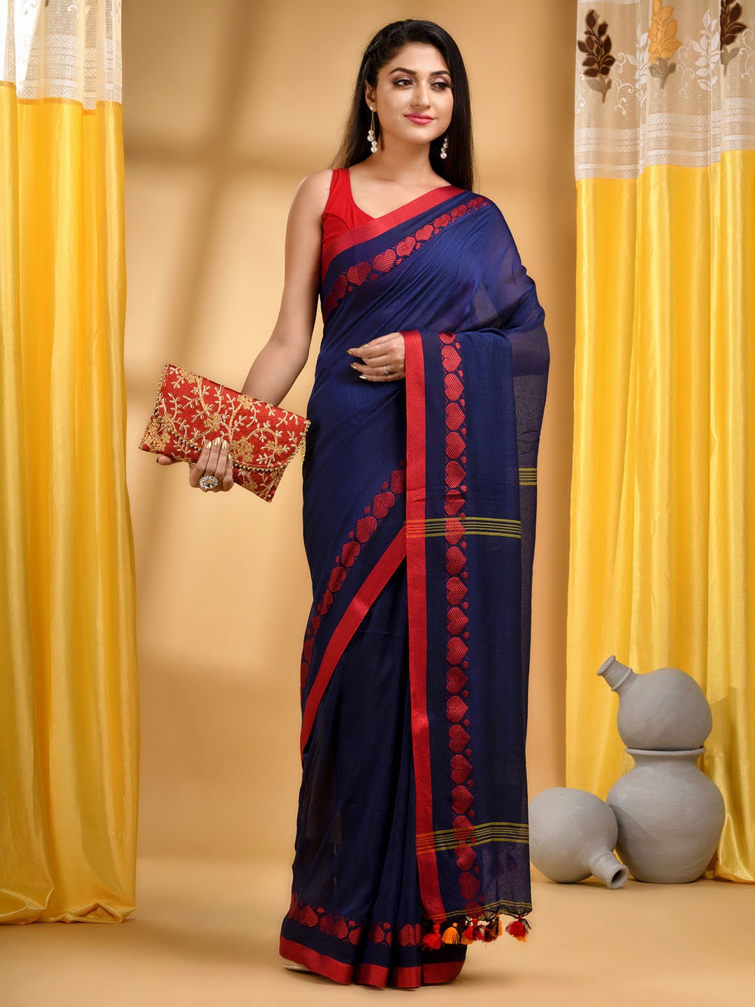 

DESH BIDESH Ethnic Motif Woven Design Pure Cotton Taant Saree, Blue