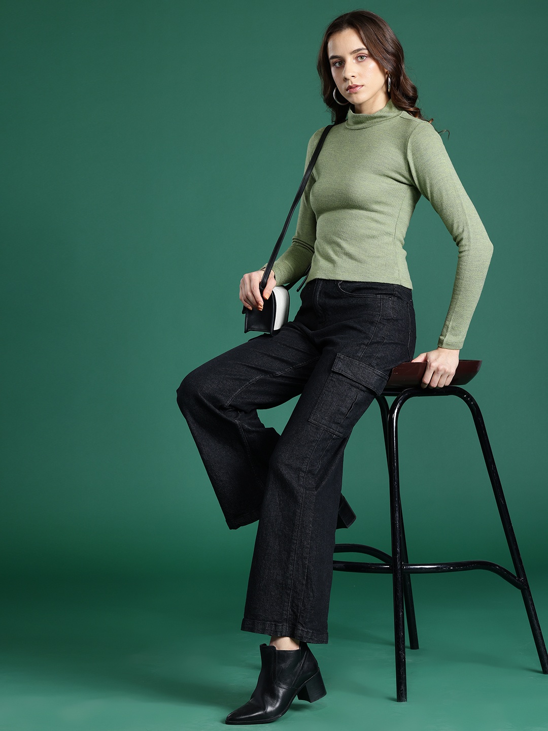 

DressBerry High Neck Acrylic Pullover, Green