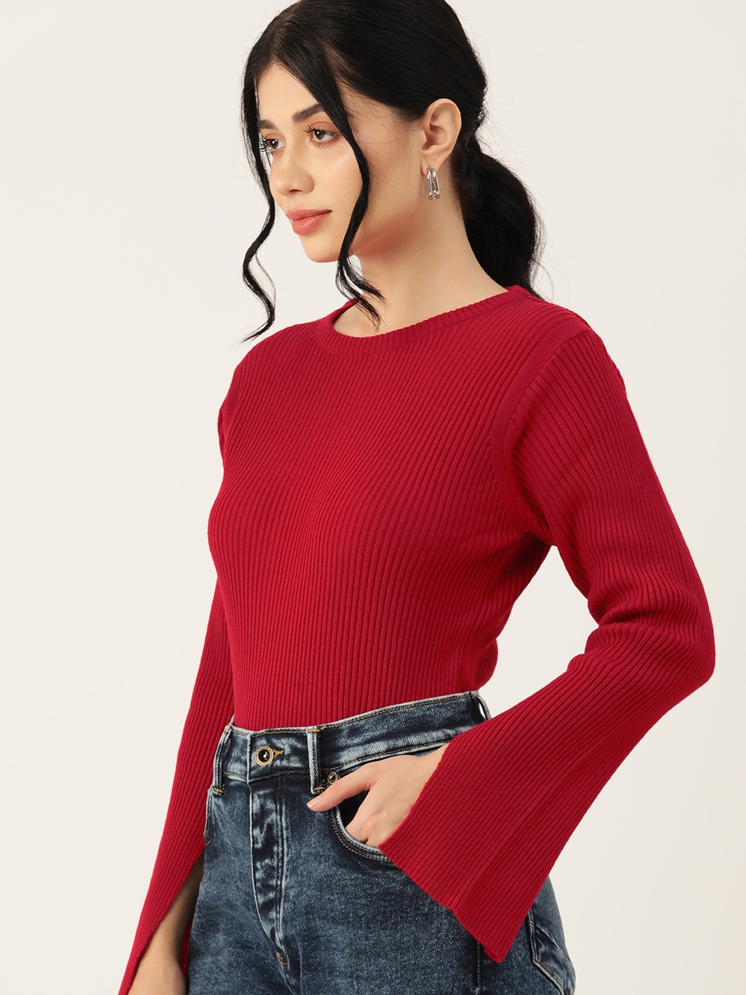 

DressBerry Pure Acrylic Ribbed Pullover, Red