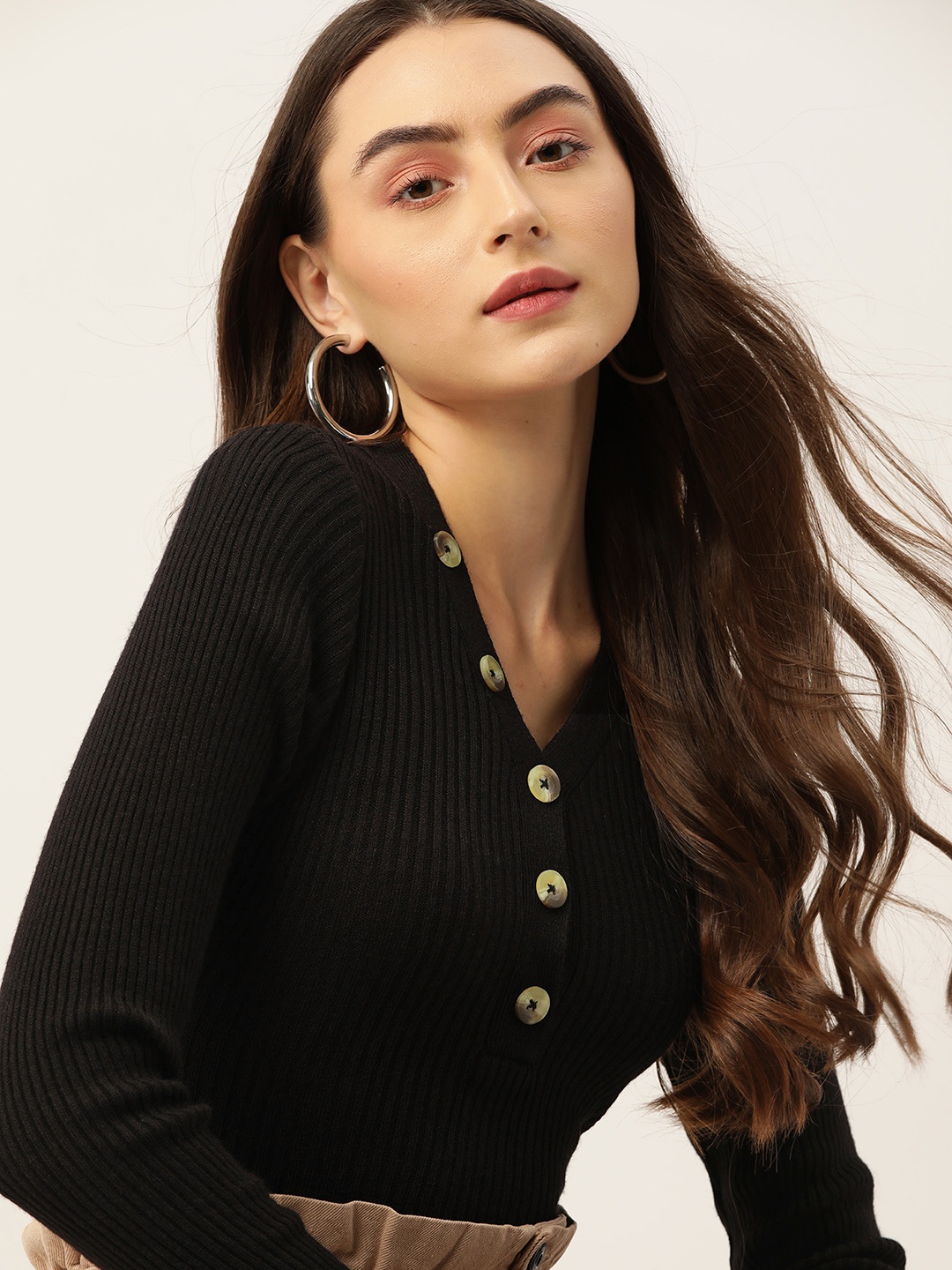 

DressBerry Women Button Detail Acrylic Pullover, Black