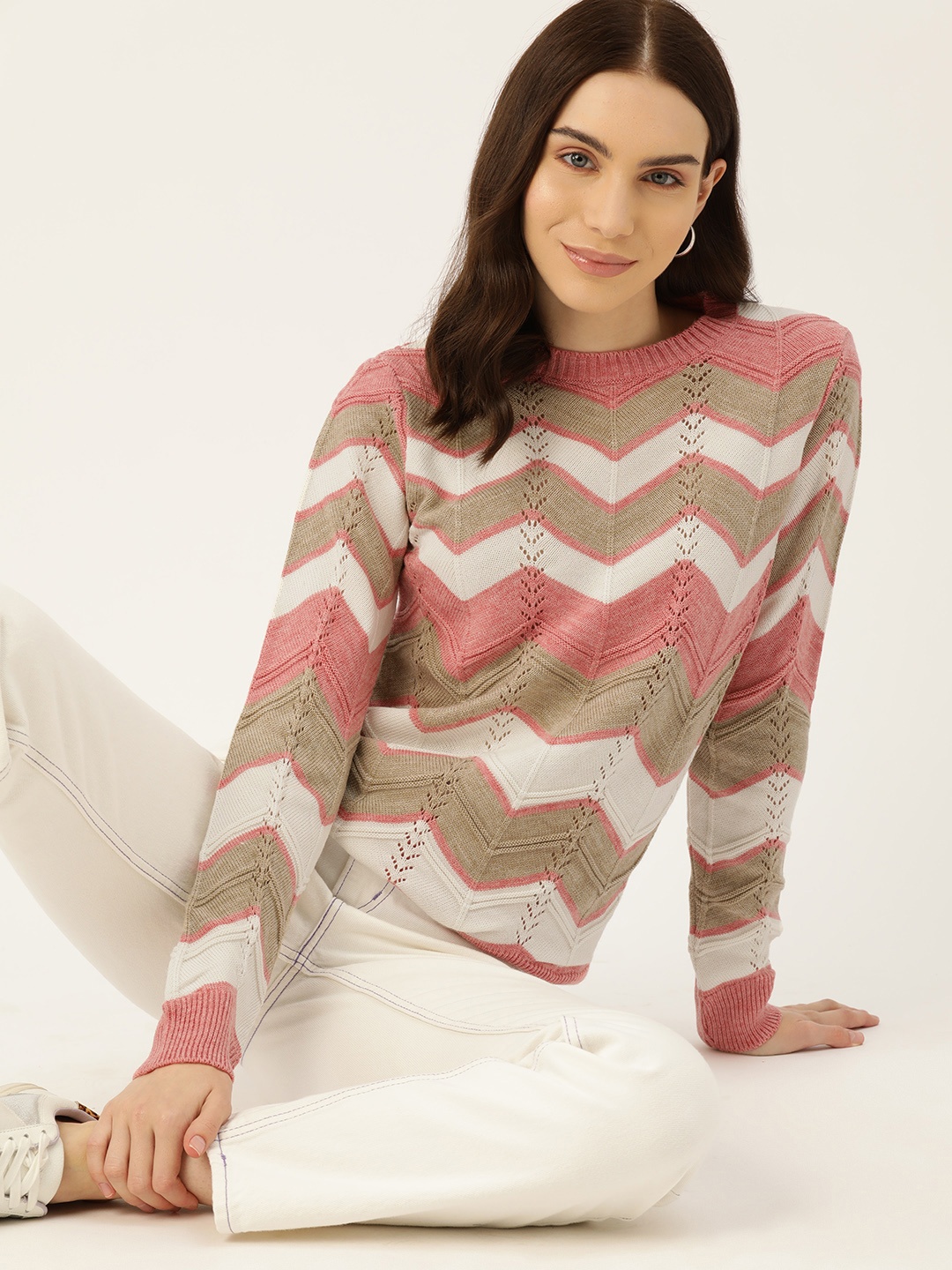 

DressBerry Women Chevron Acrylic Pullover, Pink