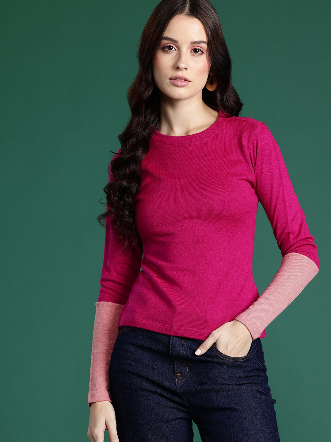 

DressBerry Solid Acrylic Pullover, Pink