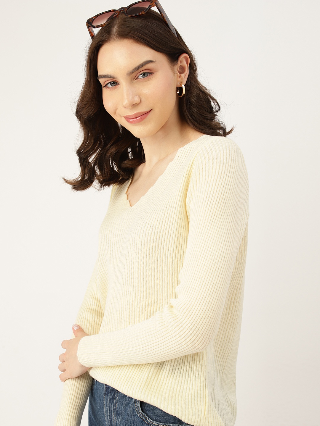 

DressBerry Women Ribbed Acrylic Pullover, Cream