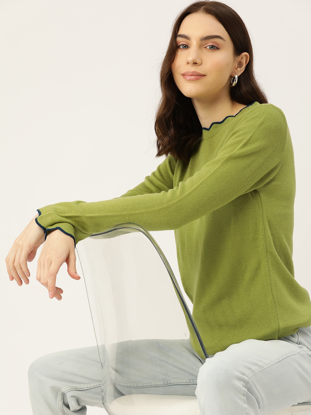 

DressBerry Women Solid Acrylic Pullover, Green