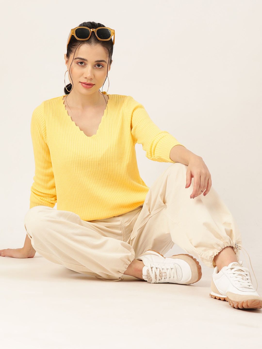 

DressBerry Pure Acrylic Ribbed Pullover, Yellow