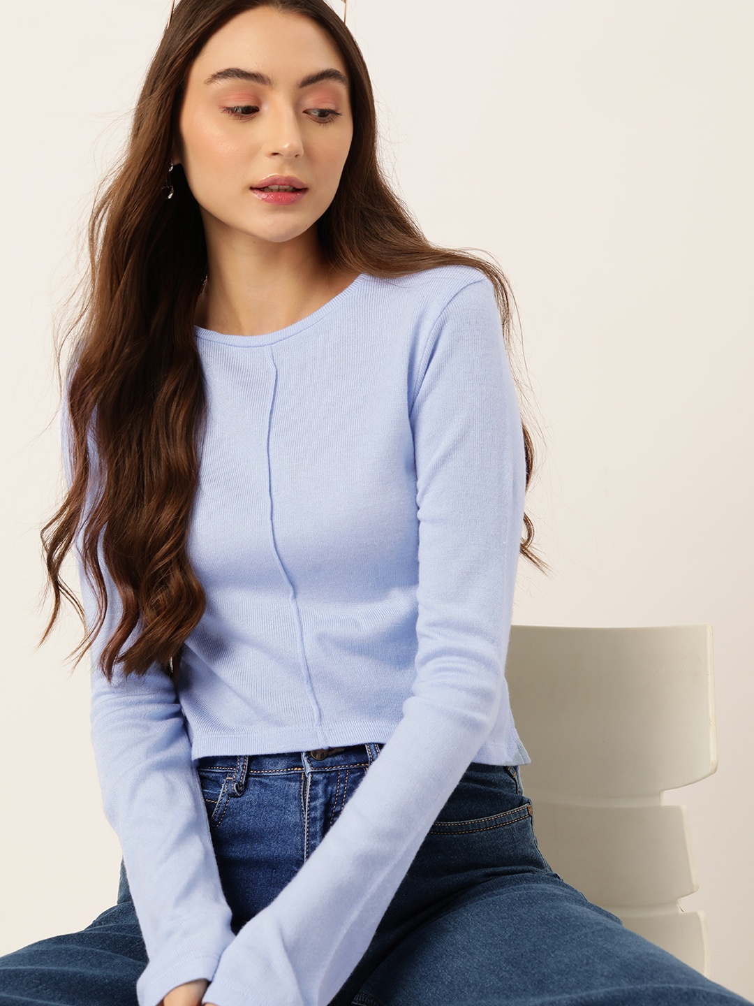 

DressBerry Pure Acrylic High-Low Pullover, Blue
