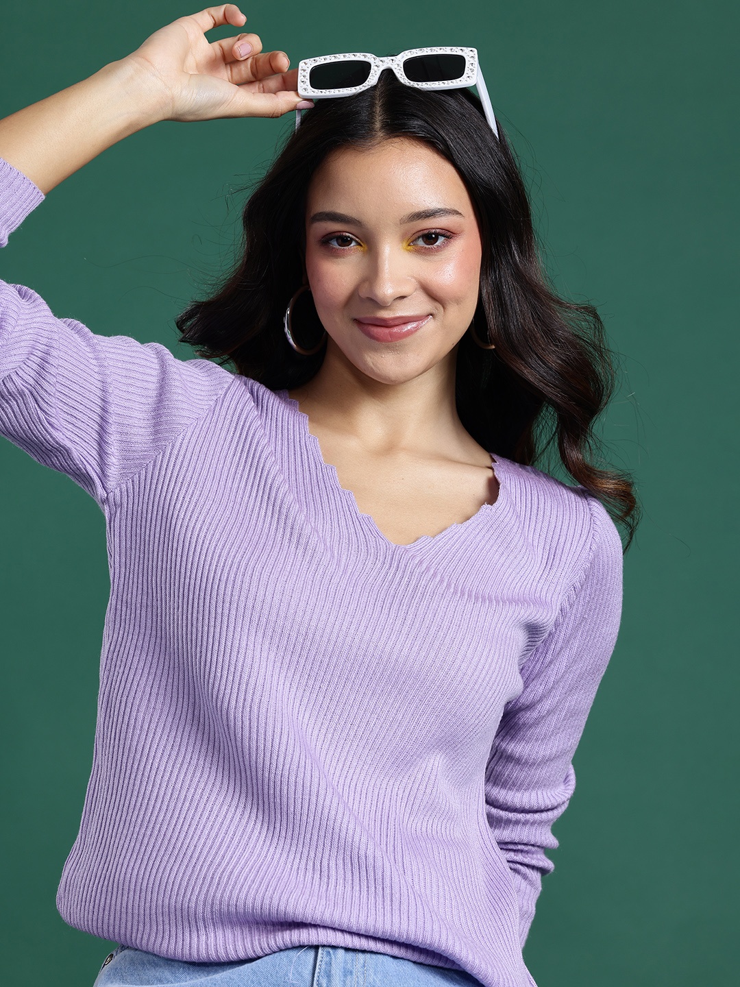 

DressBerry Women V-Neck Ribbed Pullover, Lavender