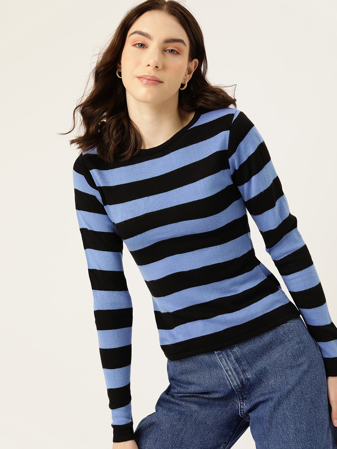 

DressBerry Striped Acrylic Pullover, Blue