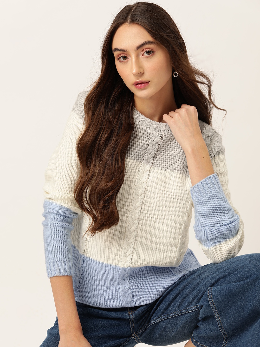

DressBerry Pure Acrylic Colourblocked Pullover, Off white