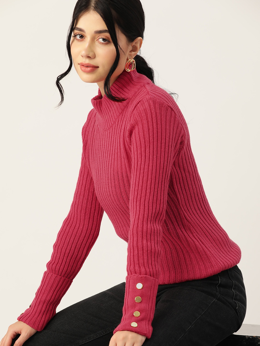 

DressBerry Pure Acrylic Ribbed Pullover, Pink